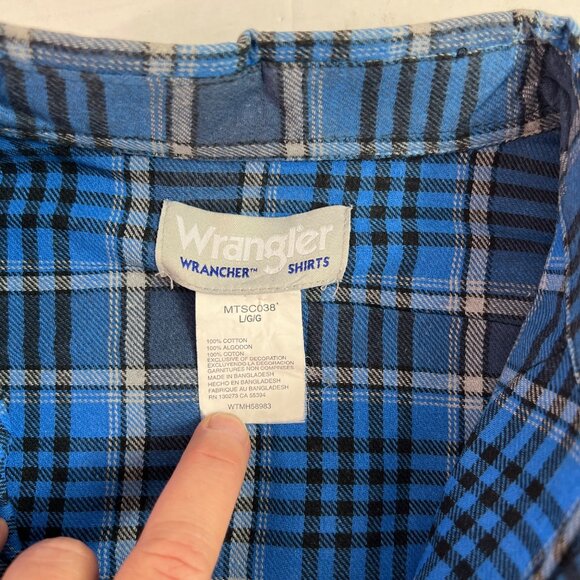 Wrangler Wrancher Mens Pearl Snap Western Shirt Plaid Rodeo Long Sleeve Sz Large - Picture 3 of 9